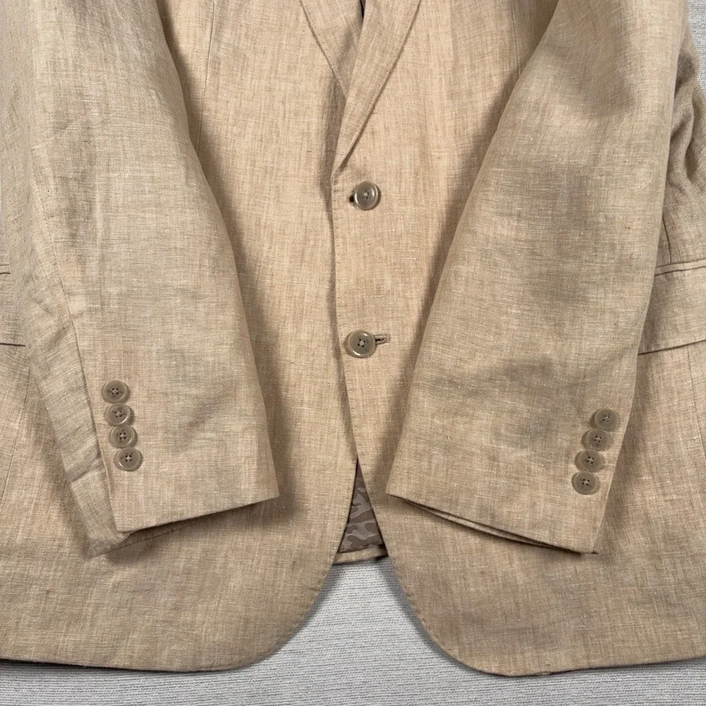 Jos A Bank Linen Blazer Mens Size 46R SLIM FIT Tan Double Vented